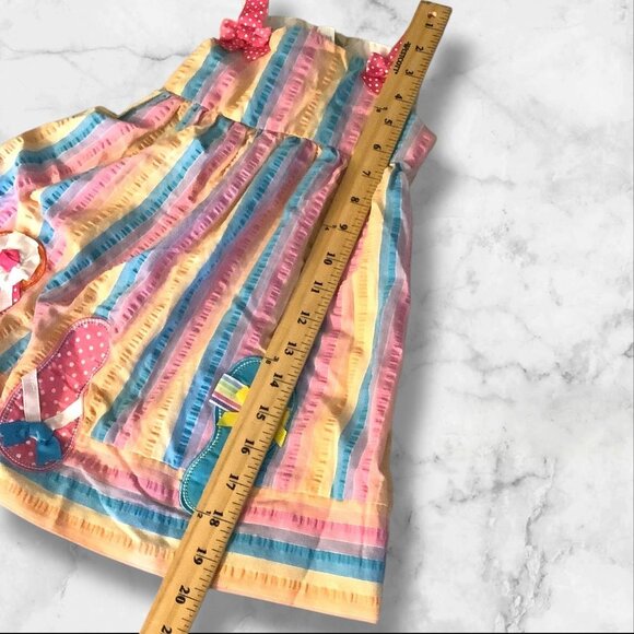 Emily Rose Seersucker Flip Flop Dress 2T Rainbow Striped With Polka Dot Bow - Picture 9 of 13
